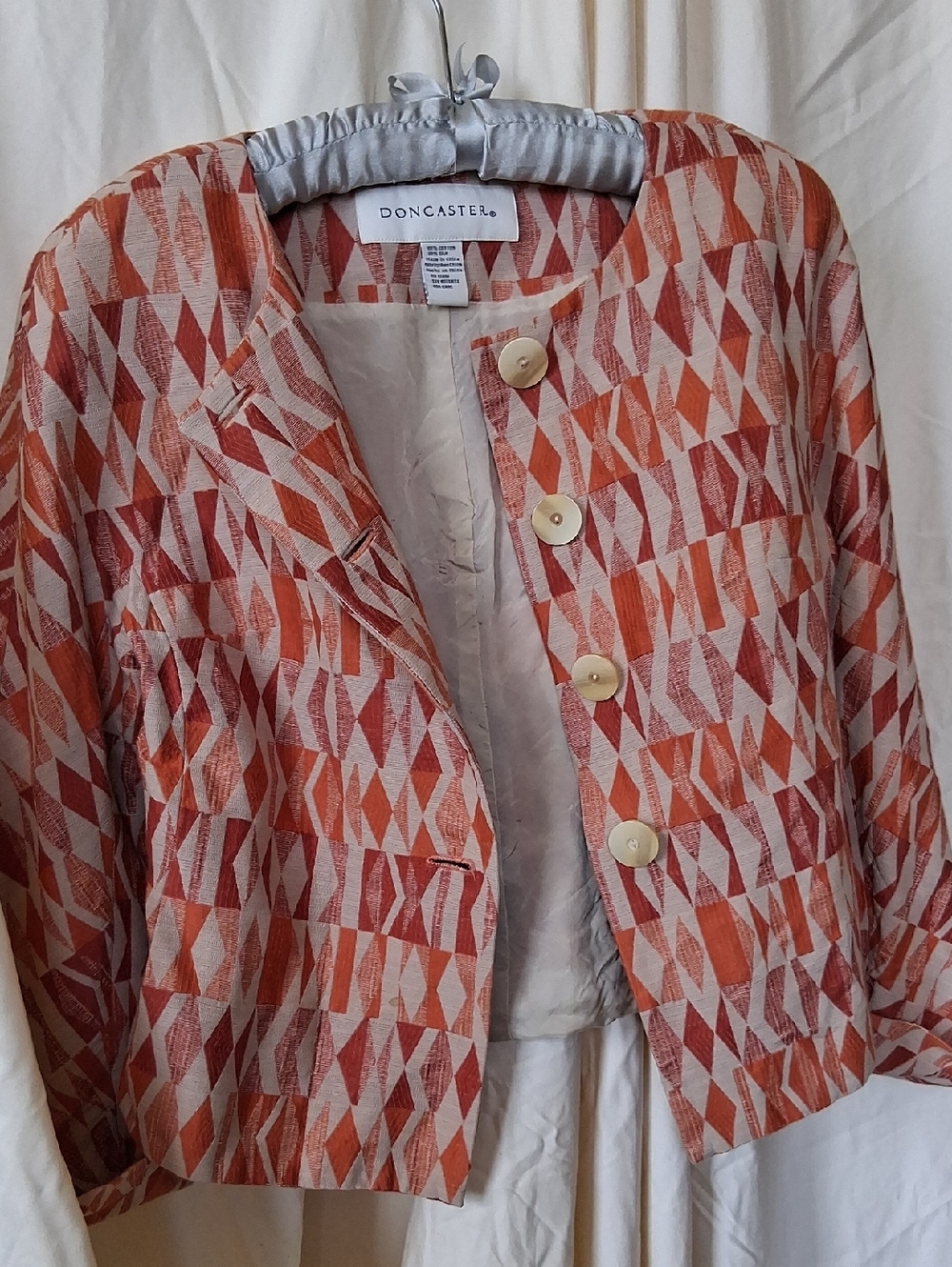 Doncaster Orange and Cream Geometric Cropped Blazer